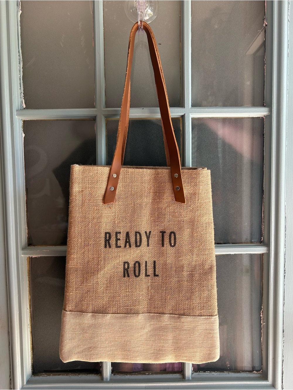 NWOT Apolis Market Wine Shop Tote “Ready To Roll” Natural Tan Leather Strap Bag